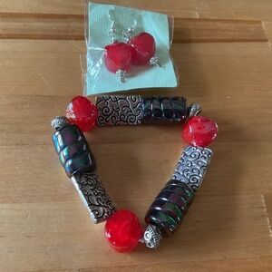 Hand Blown Glass Metal Beads Hand made Bracelet/Earrings set